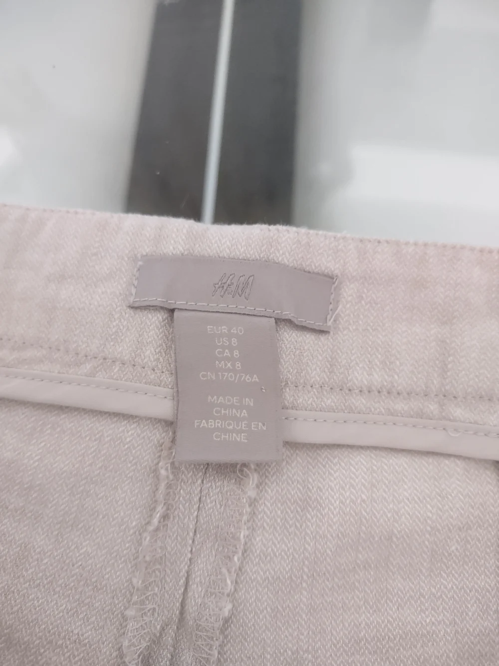 Light Beige Linen-Look High Waist Trousers